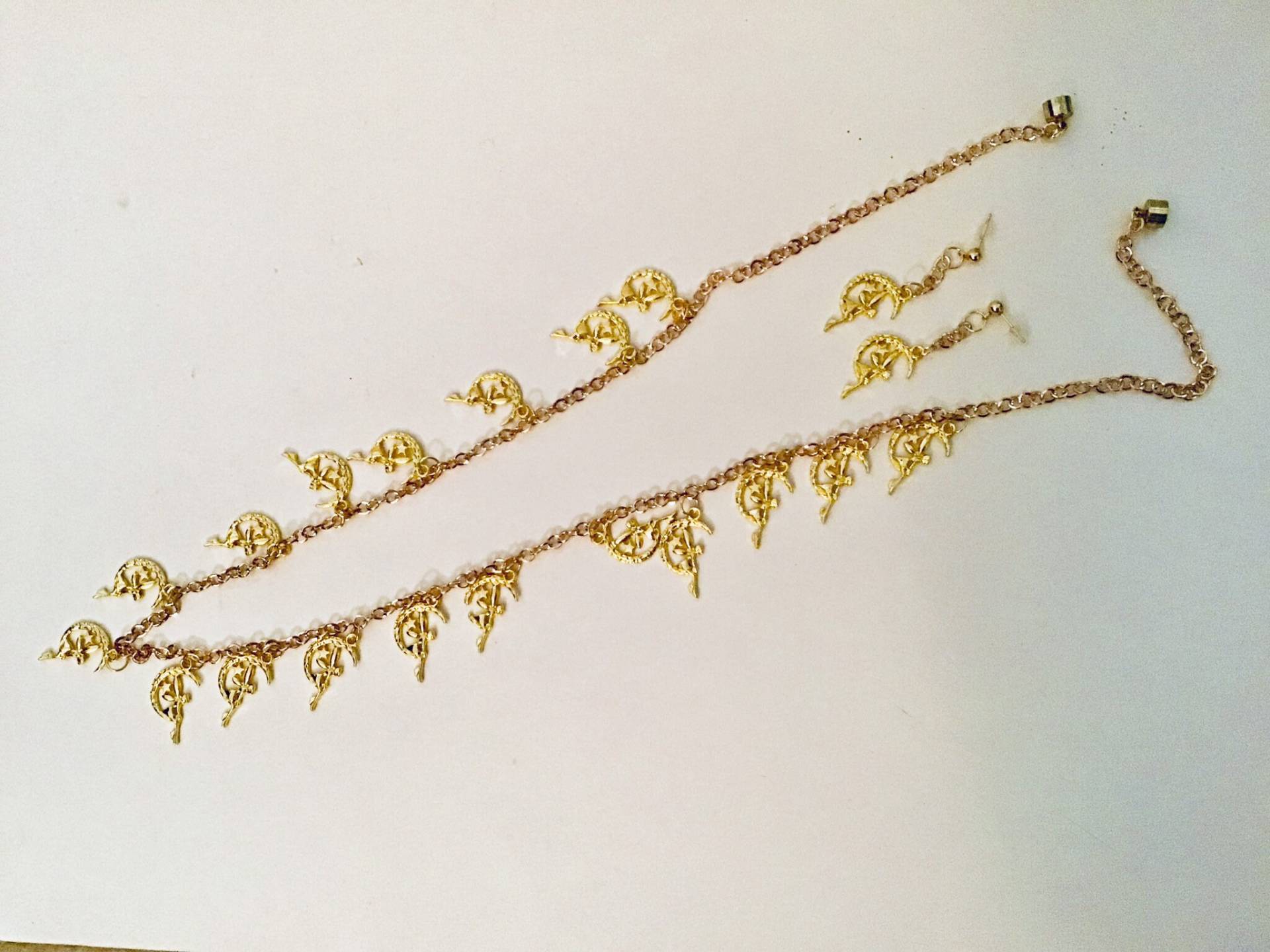 Handgemachte Fee Halskette Mit Ohrringe, Schmuckset, Schmuck, Gold Farbe, Halskette, Fantasy von JeriAielloartstore