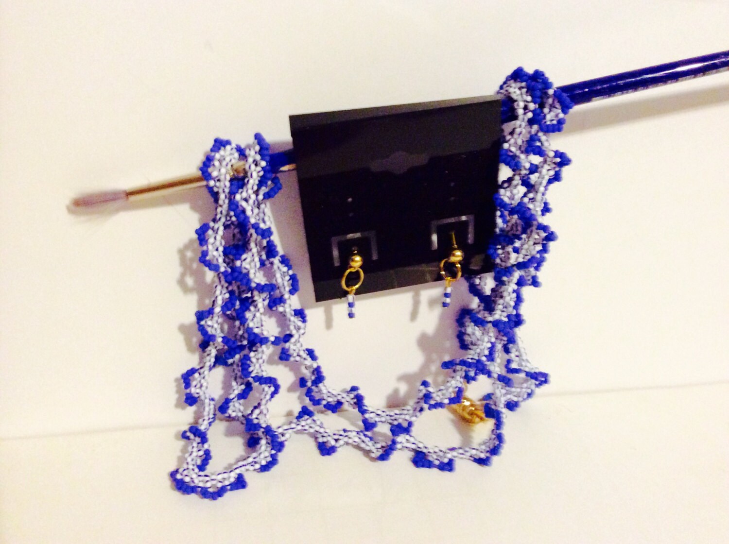 Lange Blau Und Weisse Rüschen Schmuck Set, Halskette, Oglala Schmetterling, Winter Blau, Kette, Mix Or Match, Geschenk Für Sie von JeriAielloartstore