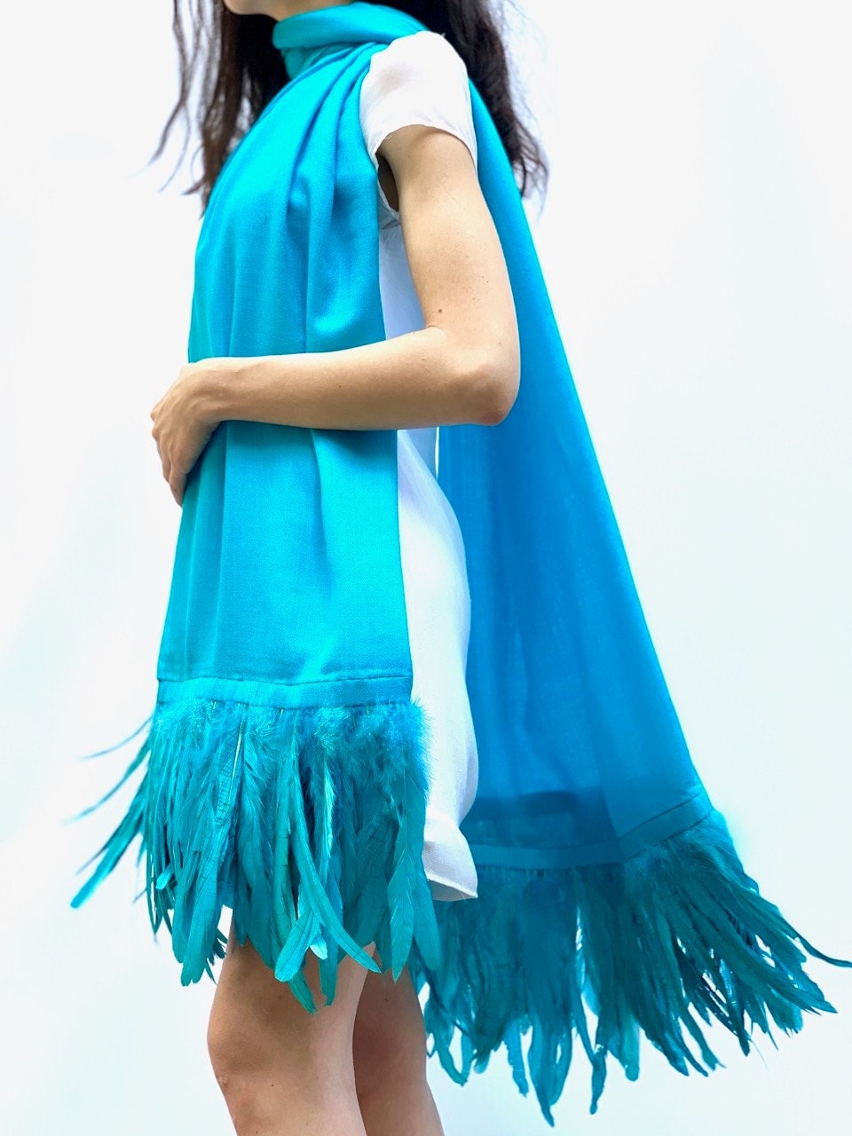 Federn Und Kaschmir Schwarz Blau Grün Rosa Rot Luxuriöser Schal Für Frauen von JermandreScarves