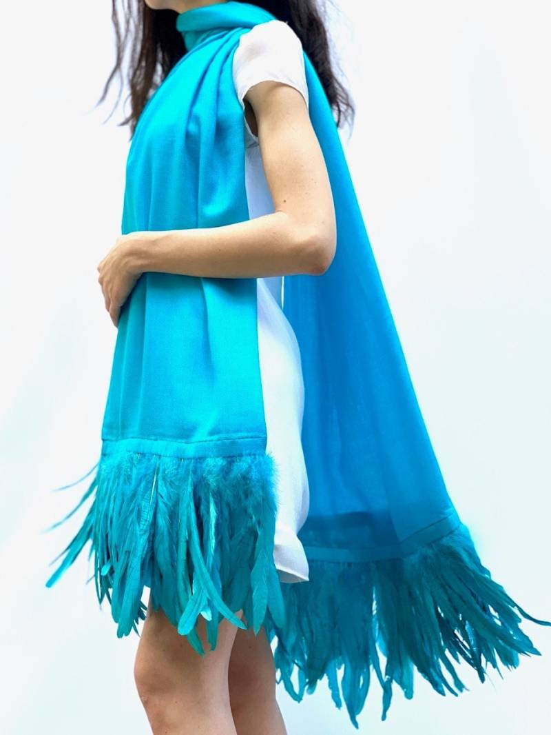 Federn Und Kaschmir Schwarz Blau Grün Rosa Rot Luxuriöser Schal Für Frauen von JermandreScarves