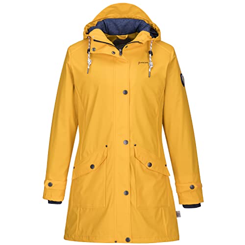 Jeronimo Friesennerz Fehmarn Damen PU Regenmantel Frauen Regenjacke Damen Jacke mit verstellbarer Kapuze Lang Winddicht Wasserdicht Gelb (44, Gelb) von Jeronimo