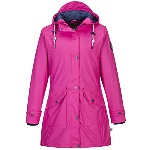 Jeronimo Friesennerz Fehmarn Damen PU Regenmantel Frauen Regenjacke Damen Jacke mit verstellbarer Kapuze Lang Winddicht Wasserdicht Pink (42) von Jeronimo