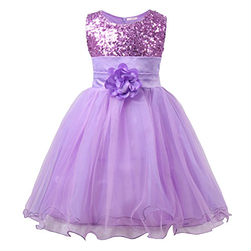 JerrisApparel Kleines Mädchen Paillette Blume Hochzeit Bankett Party Kind Kleid (4 Jahren, Violett) von JerrisApparel