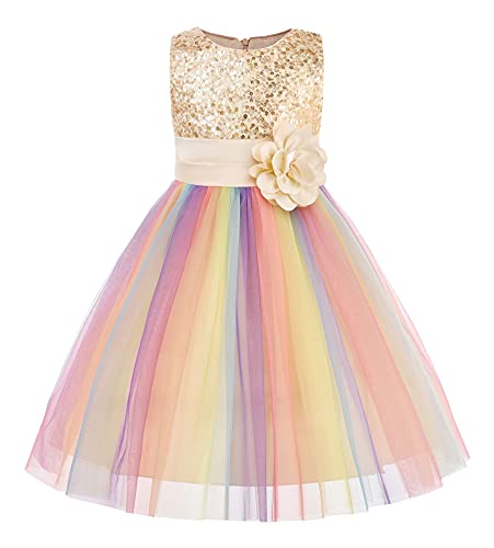 JerrisApparel Mädchen Prinzessin Paillette Ärmellos Kleid Hochzeit Party Ballkleid (3 Jahre, Beige) von JerrisApparel