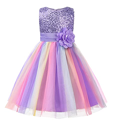 JerrisApparel Mädchen Prinzessin Paillette Ärmellos Kleid Hochzeit Party Ballkleid (5 Jahre, Violett) von JerrisApparel