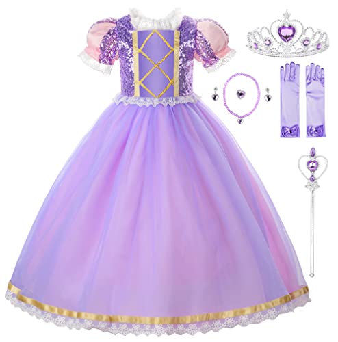 JerrisApparel Prinzessin Mädchen Verkleidung Party Halloween Cosplay Kostüm (5 Jahre, Violett Mit Zubehör) von JerrisApparel