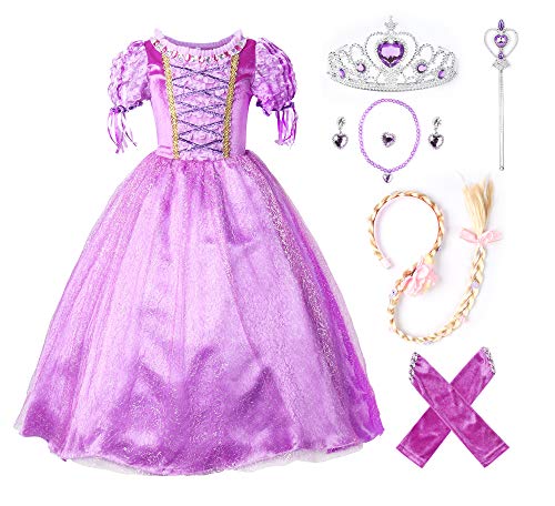 JerrisApparel Prinzessin Rapunzel Kleid Kostüm (130cm, Lila mit Zubehör) von JerrisApparel