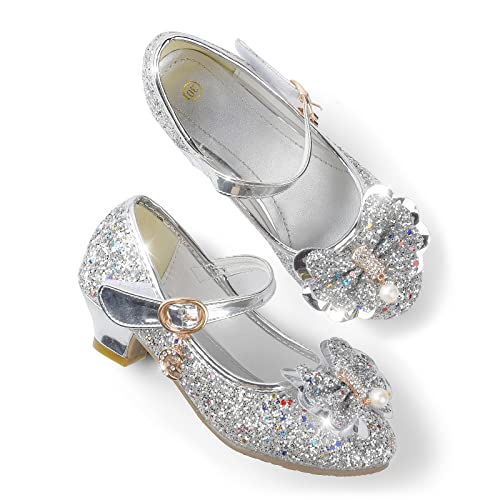 JerrisApparel Prinzessin Schuhe Mädchen Karneval Party Hochzeit Mary Janes (27 EU, Sliber) von JerrisApparel