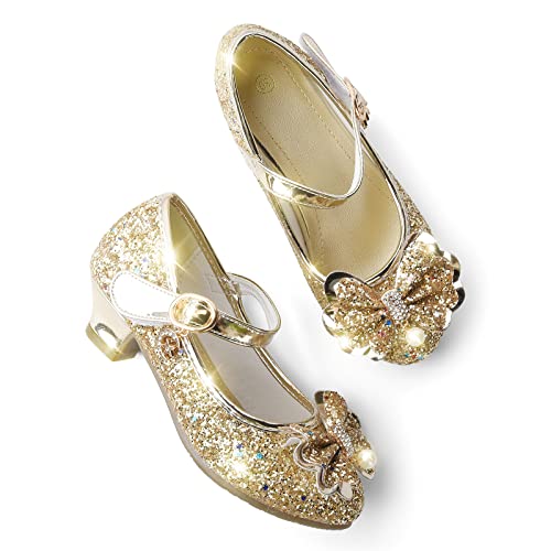 JerrisApparel Prinzessin Schuhe Mädchen Karneval Party Hochzeit Mary Janes (34 EU, Gold) von JerrisApparel