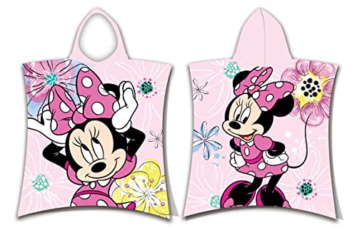 Disney Bade Poncho Pink Bow Minnie Maus im pinken Kleid mit Kapuze für Kinder 50 x 115 cm 100% Baumwolle von Jerry Fabrics