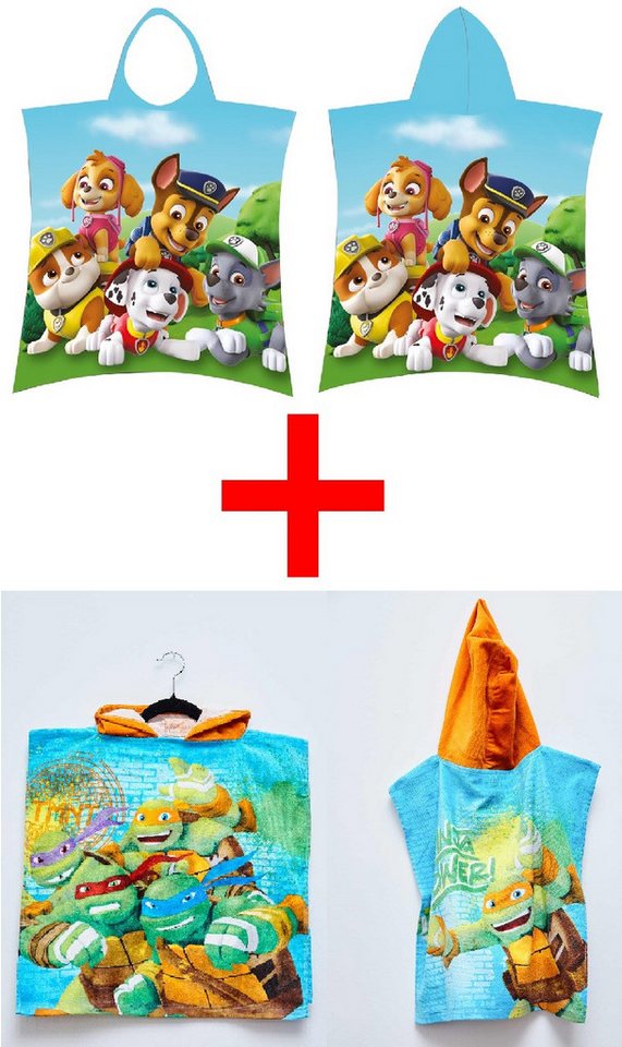 Jerry Fabrics Badeponcho Paw Patrol + Teenage Mutant Ninja Turtles Badeponcho 2er-Set, 100 % Baumwolle von Jerry Fabrics