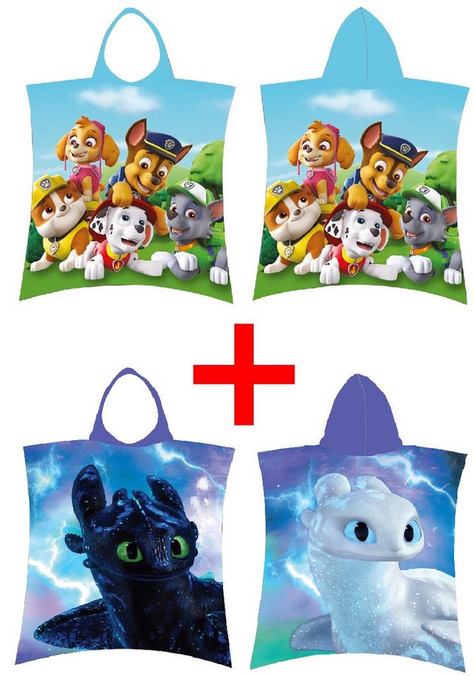 Jerry Fabrics Kinderbademantel Paw Patrol + Drachen zähmen leicht gemacht Badeponcho 50 x 115 cm, 100 % Baumwolle von Jerry Fabrics