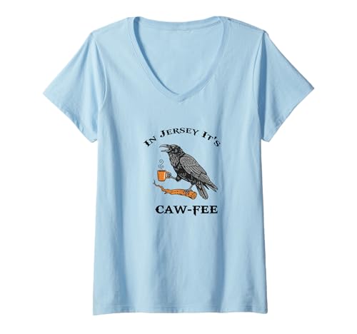 Damen In Jersey Sagen wir Caw-Fee Gothic Raven Halloween Lustig T-Shirt mit V-Ausschnitt Damen In Jersey Sagen wir Caw-Fee Gothic Raven Halloween Lustig T-Shirt mit V-Ausschnitt von Jersey Merch Co