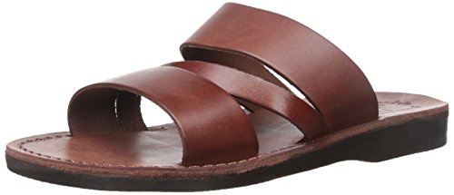 Boaz Herren-Sandalen mit breitem Riemen, Leder, Braun, 47 EU von Jerusalem Sandals