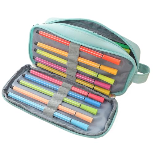 Jeruytgh Federmäppchen-Organizer, doppellagiges Federmäppchen mit Fächern, ästhetischer Schulbedarf, großes Fassungsvermögen, Federmäppchen für Schule, Studio, Reisen, seeblau, Refer to description, von Jeruytgh