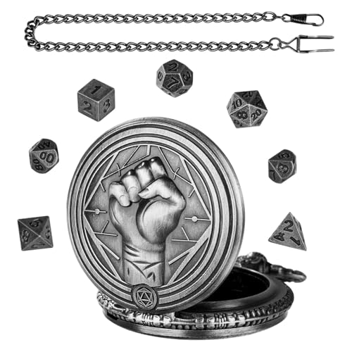 Jeruytgh Taschenuhr-Würfelhalter, Würfeletui aus Metall | Taschenuhrgehäuse mit Kettenfaustmuster | Tragbare Metallwürfel mit Taschenuhrgehäuse, Rollenspiel-Brettspielzubehör für von Jeruytgh