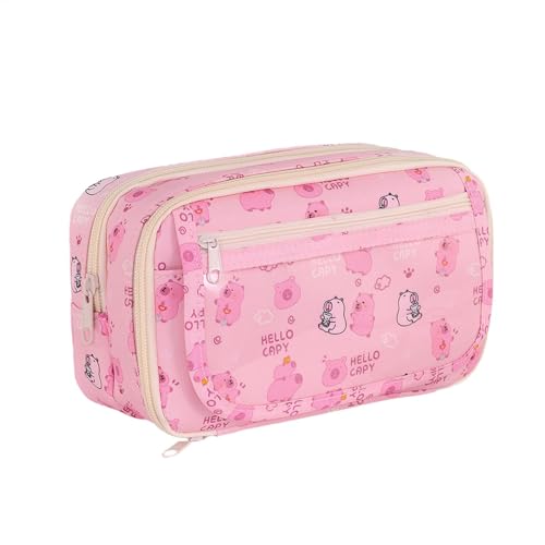Make-up-Tasche mit Reißverschluss, Schreibwaren-Federmäppchen, Aufbewahrungstasche mit mehreren Fächern, Schulbedarf, Tierdruck, vielseitig einsetzbar für Schulbedarf, Kosmetik und Reisen, rose, Refer von Jeruytgh