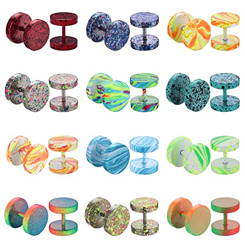 JeryWe 12 Pairs Fake Plug Camouflage Ohrringe Edelstahl Fakeplug Tunnel Ohrringe Piercing für Männer Frauen Ohrstecker Knopf Set Barbell Ohrstöpsel Ohrhänger von JeryWe