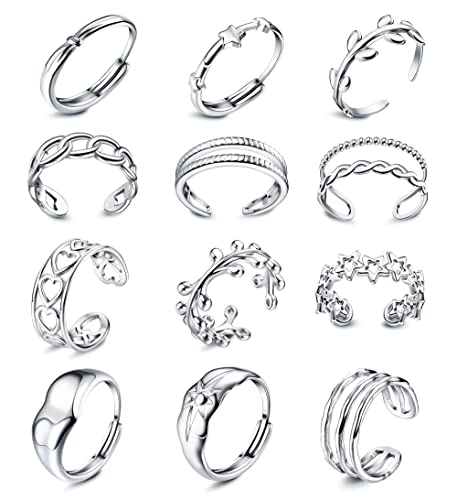 JeryWe 12PCS Edelstahl Ringe Damen Verstellbar Silber äSthetischer Schmuck Stapelbar Trendy Knöchel Daumen Finger Ringe GrößE 6-9 Indie Ringe Offene Ringe Set（Stil1） von JeryWe