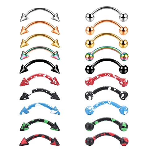 JeryWe 16G 20 Stück Augenbrauenringe Lippenring Barbell Gebogen Tragus Daith Rook Ohrring Acryl Piercing Schmuck für Frauen, Acryl von JeryWe
