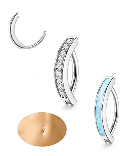 JeryWe 2-3Pcs 14G bauchnabelpiercing für Frauen 316L Chirurgenstahl CZ Opal Reverse Curved Nabelpiercing Körperschmuck Piercing Bauchnabel(Stil5) von JeryWe