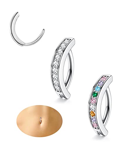 JeryWe 2-3Pcs 14G bauchnabelpiercing für Frauen 316L Chirurgenstahl CZ Opal Reverse Curved Nabelpiercing Körperschmuck Piercing Bauchnabel(Stil6) von JeryWe