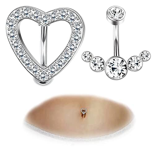 JeryWe 2 Stück 14G Bauchnabelpiercing 316L-Edelstahl für Frauen Teen Einzigartig Bauchnabelpiercing mit anhänger Kristallen Piercing Schmuck（Stil12） von JeryWe