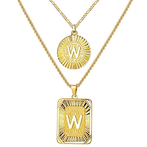 JeryWe 2pcs Halskette mit Buchstaben Anhänger für Damen Herren Mädchen Edelstah 18 Karat Gold Doppelschicht Kette mit Quadratisch/Rund Anhänger Wasserfest Layered kette -A-Z von JeryWe