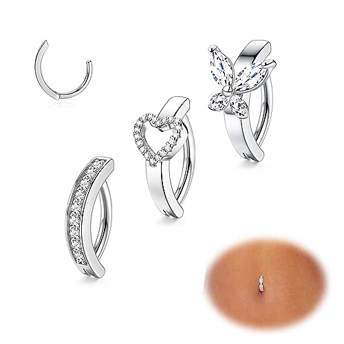 JeryWe 3-4Pcs Clicker Bauchnabel Ringe für Damen Frauen 14G Chirurgenstahl Bauchnabelpiercing CZ Opal Schmetterling Bauchnabel Ringe Reverse Curved Navel Barbell Körperschmuck Pack Style D von JeryWe