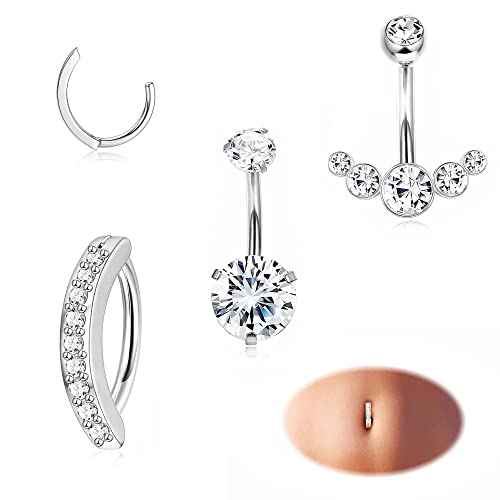 JeryWe 3-5 Stück 14G Clicker Bauchnabelpiercing Ring für Frauen Chirurgenstahl CZ Opal Bauchnabelringe Reverse Curved Barbell Schmuck Piercing Bauchnabel（Stil2） von JeryWe