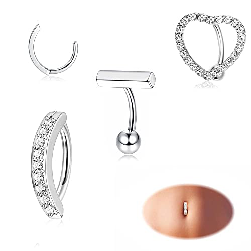 JeryWe 3-5 Stück 14G Clicker Bauchnabelpiercing Ring für Frauen Chirurgenstahl CZ Opal Bauchnabelringe Reverse Curved Barbell Schmuck Piercing Bauchnabel（Stil3） von JeryWe