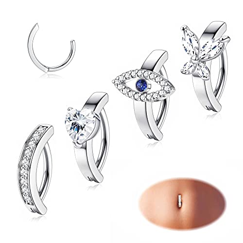 JeryWe 3-5 Stück 14G Clicker Bauchnabelpiercing Ring für Frauen Chirurgenstahl CZ Opal Bauchnabelringe Reverse Curved Barbell Schmuck Piercing Bauchnabel（Stil4） von JeryWe