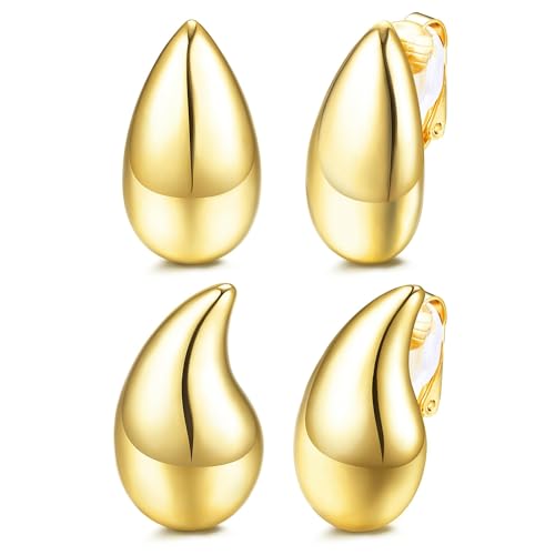 JeryWe 3 Paare Chunky Gold Hoop Ohrringe für Frauen Hypoallergene Wassertropfen Hollow Open Hoops mit 18K Gold plattiert Leichtgewicht Trendy Schmuck von JeryWe
