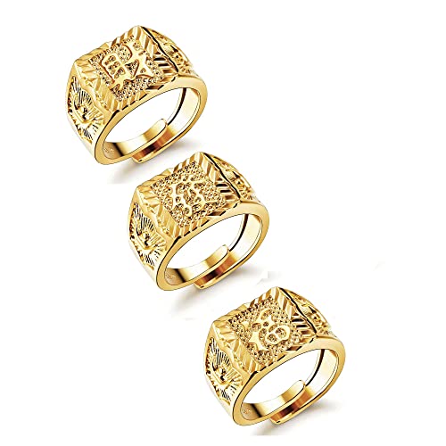 JeryWe 3pcs Edelstahl Ringe Set Herren Vergoldet Reich/Glück/Reichtum Band Siegelring Bandring Offener Daumen Fingerring Hochzeitsring von JeryWe