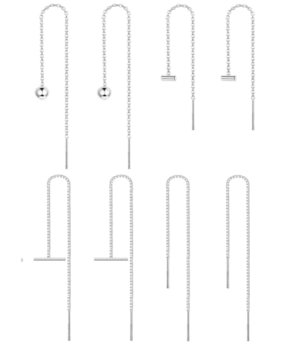 JeryWe 4 Paar Einfädler Ohrringe für Frauen Damen 925 Sterling Silber Hängend Lange Quaste Stäbchen Durchzieher Ohrringe Kugel Bar Minimalismus Tropfen Quasten Ketten Ohrringe Set von JeryWe