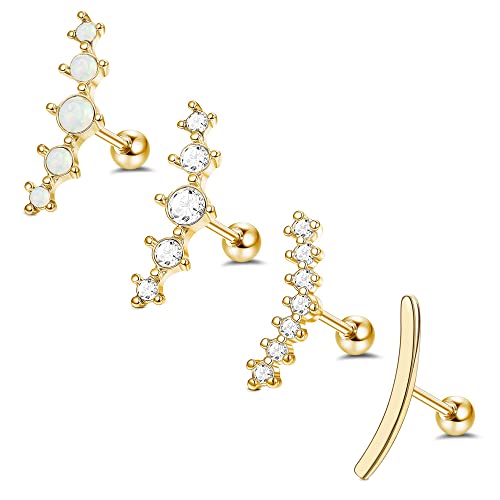 JeryWe 4 Pcs 16G Knorpel Ohrstecker für Damen Chirurgenstahl Tragus Helix Ohrringe Piercings Opal CZ Blatt Kurve Conch Ohrringe Gold1 von JeryWe
