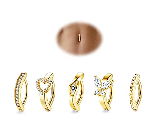 JeryWe 4stk 14G Clicker Piercing Bauchnabel Set für Damen Chirurgenstahl Bauchnabelpiercing Reverse Curved Nabel Barbell Bauchpiercing CZ Opal Twist Körper Piercing von JeryWe