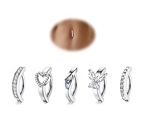 JeryWe 4stk 14G Clicker Piercing Bauchnabel Set für Damen Chirurgenstahl Bauchnabelpiercing Reverse Curved Nabel Barbell Bauchpiercing CZ Opal Twist Körper Piercing von JeryWe