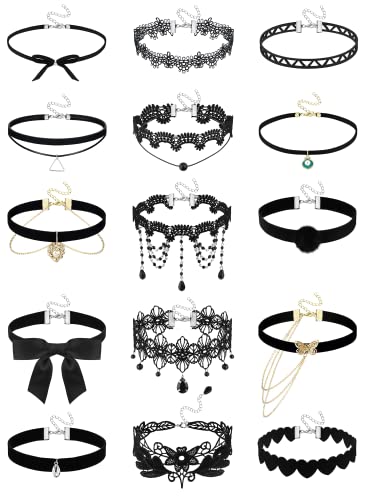 JeryWe 5-teiliges Choker-Halsketten-Set aus schwarzem Samt für Damen und Teenager, geschichtet, klassischer Gothic-Tattoo-Kragen, Spitzen-Halsketten von JeryWe