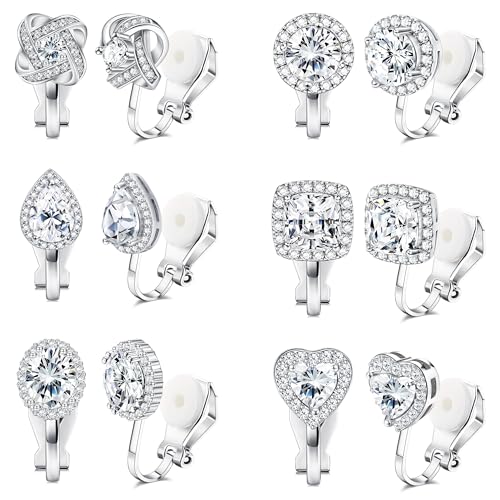 JeryWe 6-8 Paar Zirkonia Halo Ohrstecker Set für Damen Mädchen Nicht Durchbohrt Klips Clip Ohrringe Brillantschliff Simuliert Diamant Halo Ohrstecker6 Paare von JeryWe