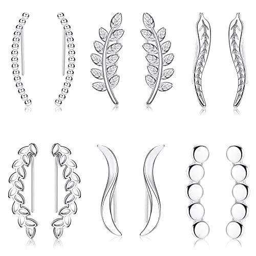 JeryWe 6 Paar Damen Knorpel Schmuck Ohrringe Ohrklemme Ohrstecker Blätter ear cuff Ohrclip für Mädchen Teenager Feder Lineare Welle Ohrpiercing silber von JeryWe