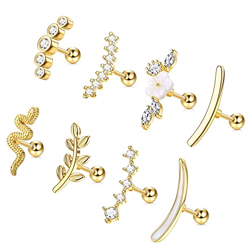 JeryWe 8 Stück Helix Ohrring Piercing für Damen Zirkonia Schlange Blume Ohr Barbell 16G Body Piercing Schmuck von JeryWe