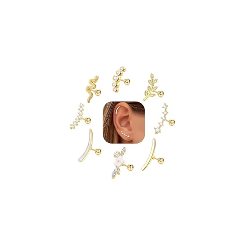 JeryWe 8 Stück Helix Ohrring Piercing für Damen Zirkonia Schlange Blume Ohr Barbell 16G Body Piercing Schmuck von JeryWe