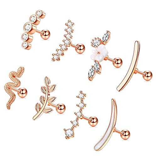 JeryWe 8 Stück Helix Ohrring Piercing für Damen Zirkonia Schlange Blume Ohr Barbell 16G Body Piercing Schmuck von JeryWe