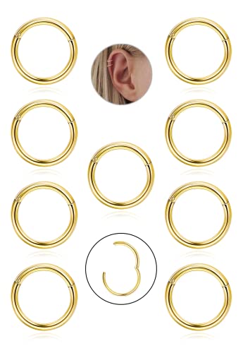 JeryWe 9Stk 16G Edelstahl Knorpel Creolen Ohrringe für Frauen Männer Nase Ringe Piercing Hoop Lippe Septum Clicker Ring Tragus Piercing Schmuck Set 10mm Gold von JeryWe