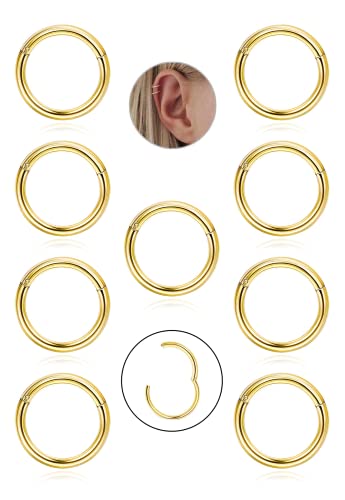 JeryWe 9Stk 16G Edelstahl Knorpel Creolen Ohrringe für Frauen Männer Nase Ringe Piercing Hoop Lippe Septum Clicker Ring Tragus Piercing Schmuck Set 8/10mm Silber/Gold/Roségold/Schwarz von JeryWe