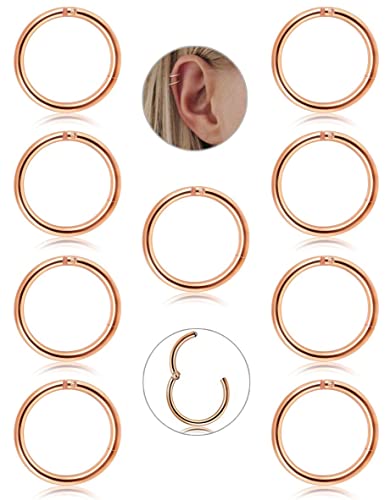 JeryWe 9Stk 16G Edelstahl Knorpel Creolen Ohrringe für Frauen Männer Nase Ringe Piercing Hoop Lippe Septum Clicker Ring Tragus Piercing Schmuck Set 8mm Roségold von JeryWe