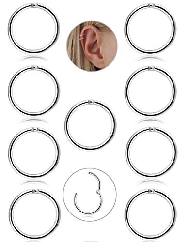 JeryWe 9Stk 16G Edelstahl Knorpel Creolen Ohrringe für Frauen Männer Nase Ringe Piercing Hoop Lippe Septum Clicker Ring Tragus Piercing Schmuck Set 8/10mm Silber/Gold/Roségold/Schwarz von JeryWe