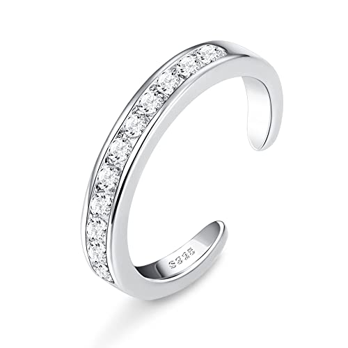 JeryWe Zehenring Silber 925 Damen Hypoallergen - Einstellbar Silber Zehenring Damen Blume CZ Opal Band Zehenringe Sommer Strand Geöffnet Zehenringe Wasserfest Fußschmuck CZ von JeryWe