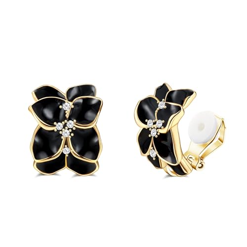 JeryWe Blume Clip auf Ohrringe für Frauen bunte Aussage Petal Clip Ohrring für nicht durchbohrt Fake Ohrringe weiß rosa schwarz gelb von JeryWe
